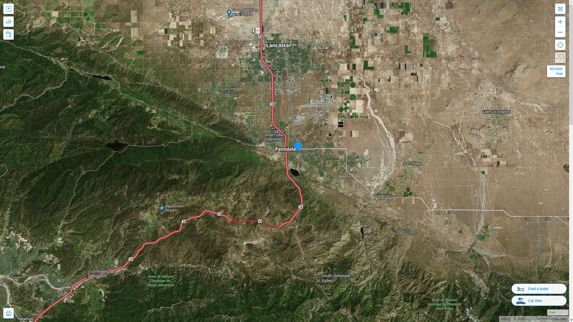 Palmdale California Highway and Road Map with Satellite View